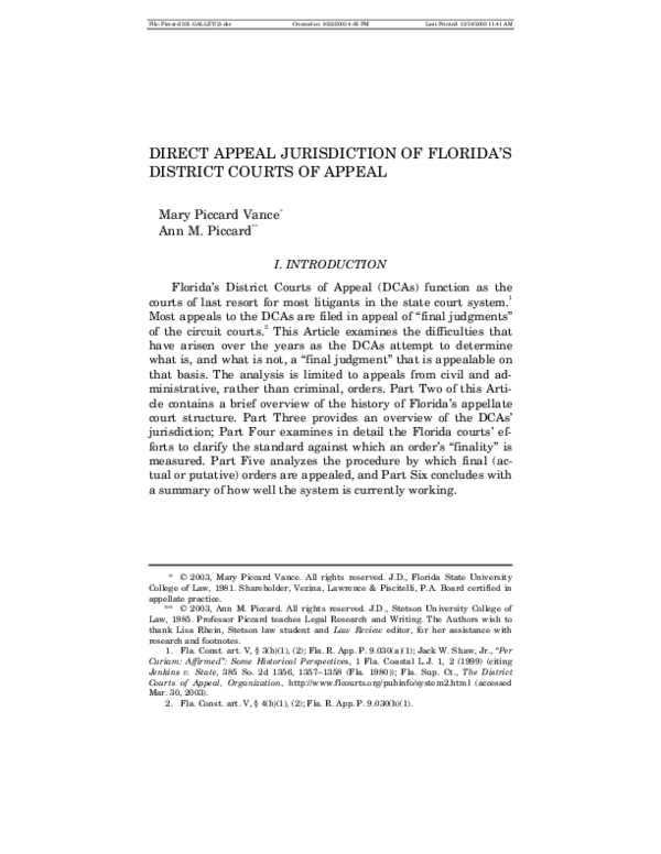 (PDF) Direct Appeal Jurisdiction of Florida's District Courts of Appeal