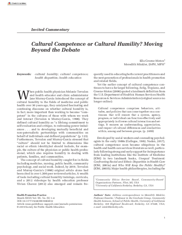 (PDF) Cultural Competence or Cultural Humility? Moving Beyond the Debate