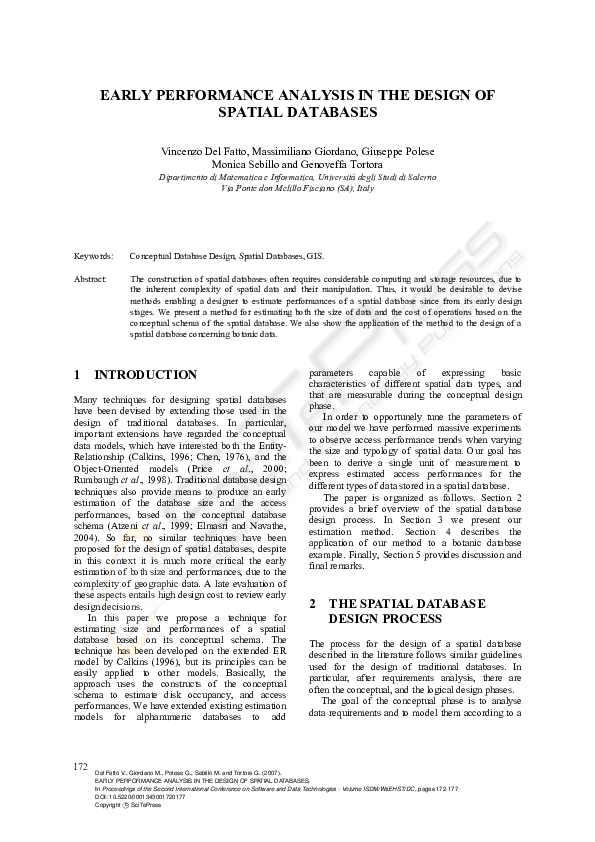 (PDF) Early Performance Analysis in the Design of Spatial Databases