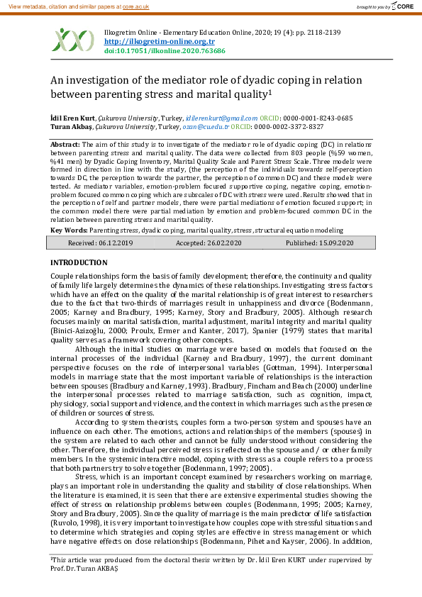 (PDF) An investigation of the mediator role of dyadic coping in ...