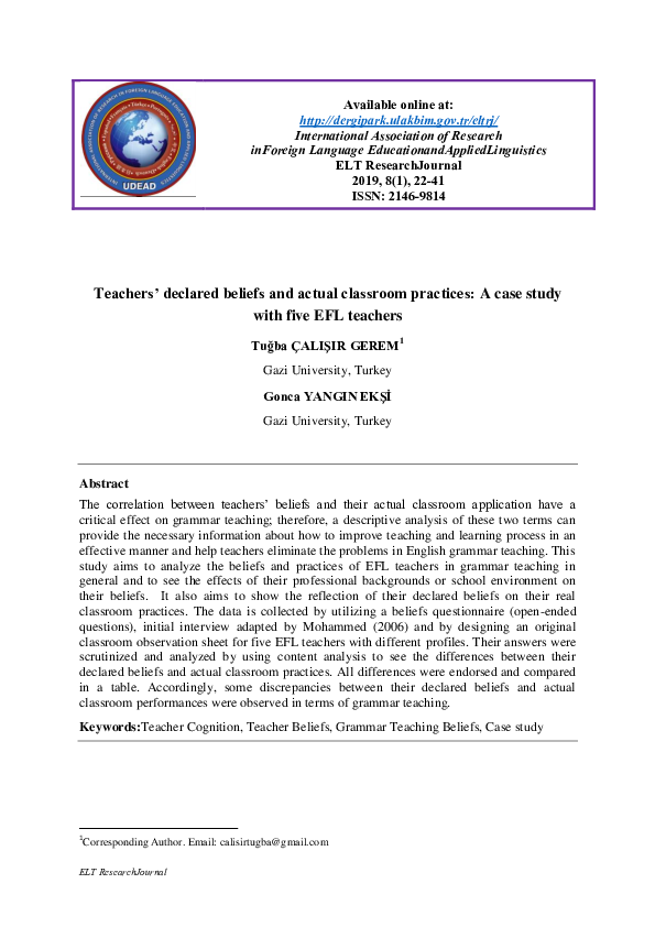 (PDF) Teachers’ Declared Beliefs and Actual Classroom Practices: A Case ...