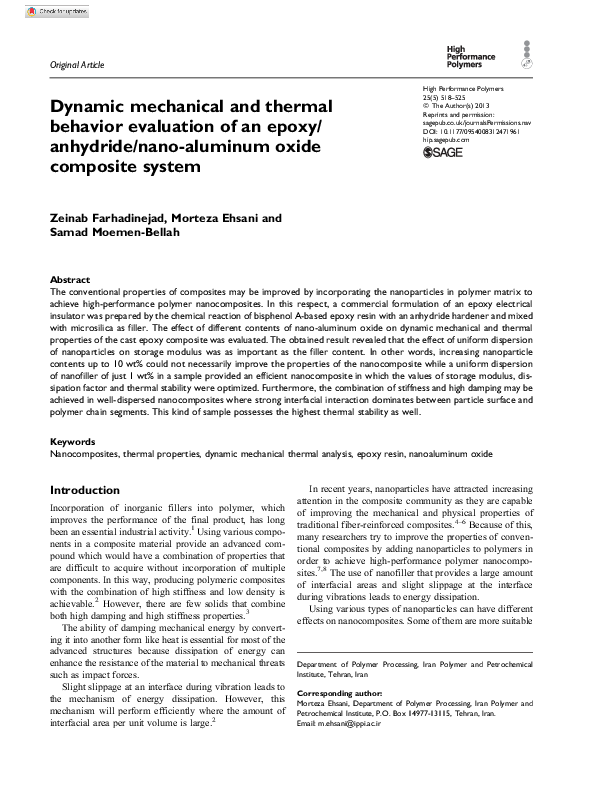 (PDF) Dynamic mechanical and thermal behavior evaluation of an epoxy ...
