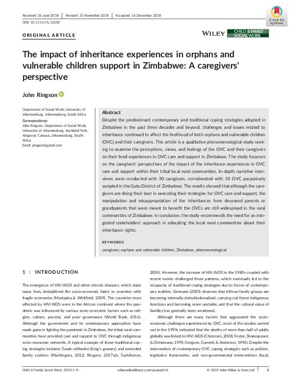 (PDF) The impact of inheritance experiences in orphans and vulnerable ...