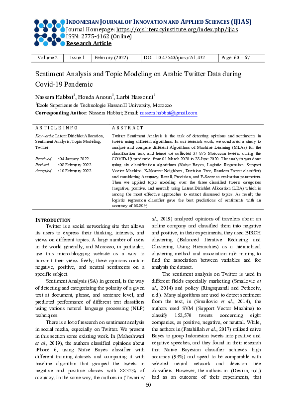 (PDF) Sentiment Analysis and Topic Modeling on Arabic Twitter Data ...
