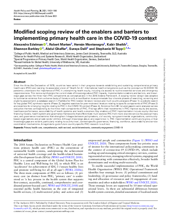 (PDF) Modified scoping review of the enablers and barriers to ...