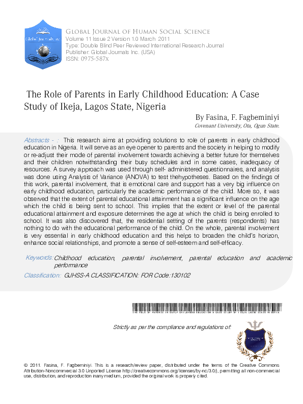 (PDF) The Role of Parents in Early Childhood Education: A case Study of ...