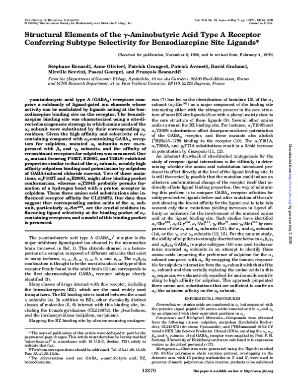 (PDF) Structural Elements of the γ-Aminobutyric Acid Type A Receptor ...