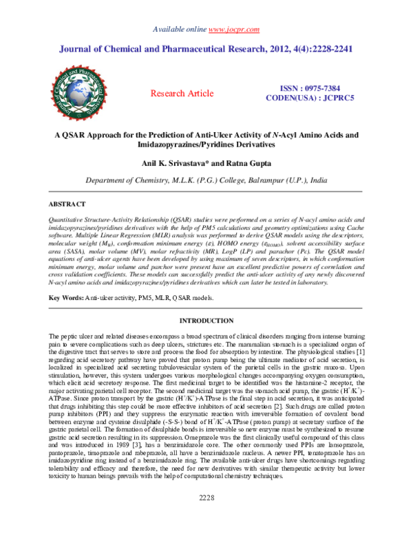 (PDF) A QSAR Approach for the Prediction of Anti-Ulcer Activity of N ...