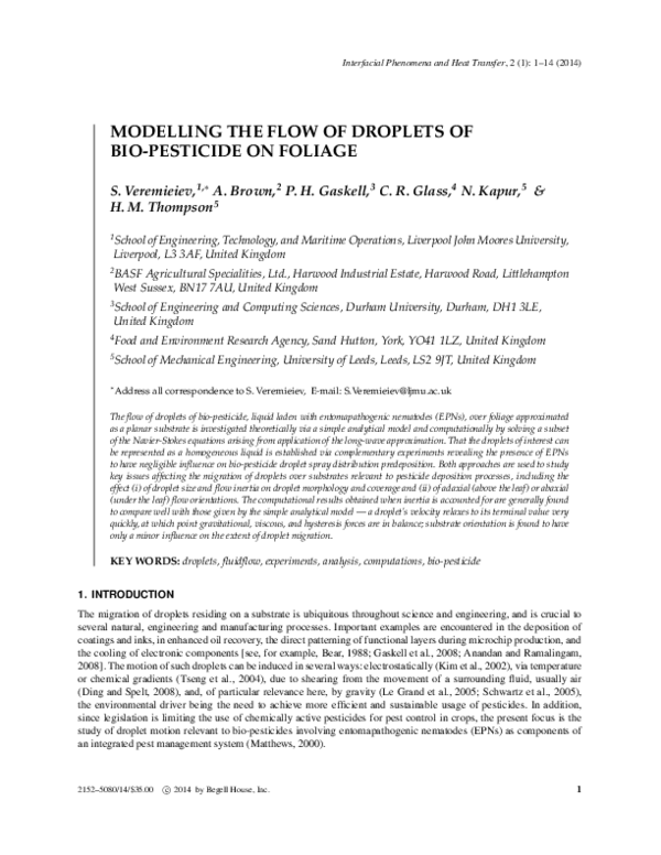 (PDF) Modelling the Flow of Droplets of Bio-Pesticide on Foliage