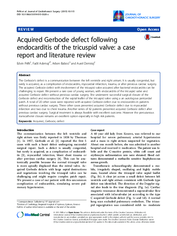 (PDF) Acquired Gerbode defect following endocarditis of the tricuspid ...
