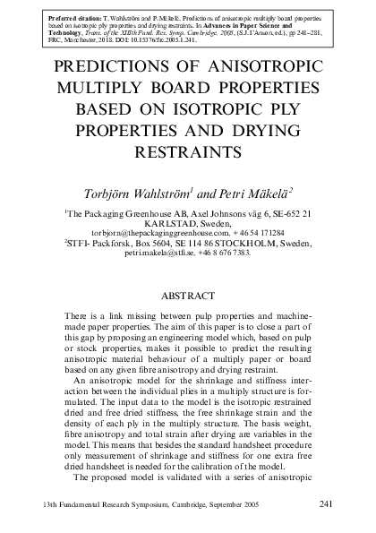 (PDF) Predictions of anisotropic multiply board properties based on ...