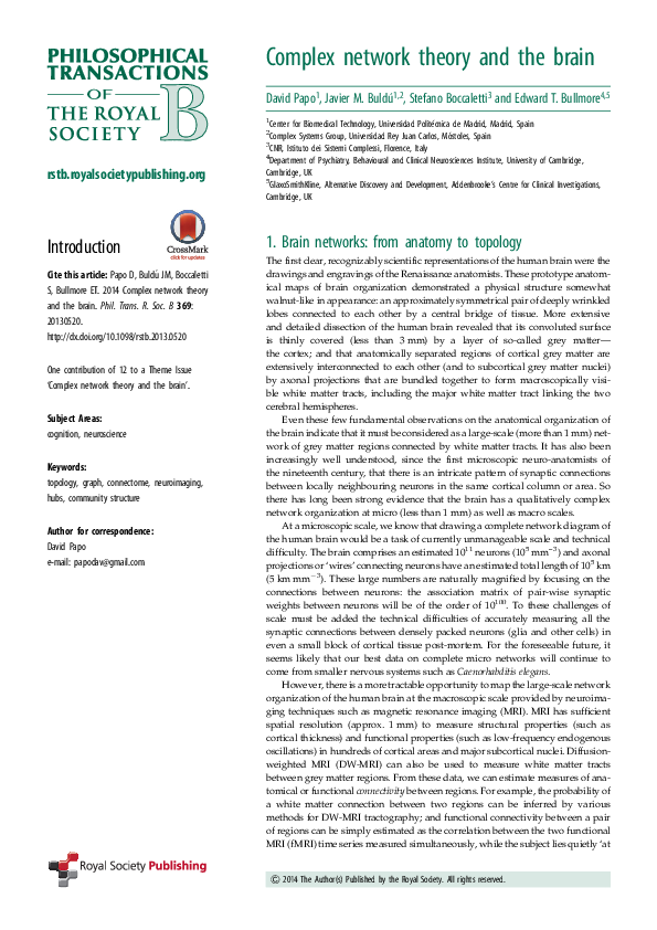 (PDF) Complex network theory and the brain