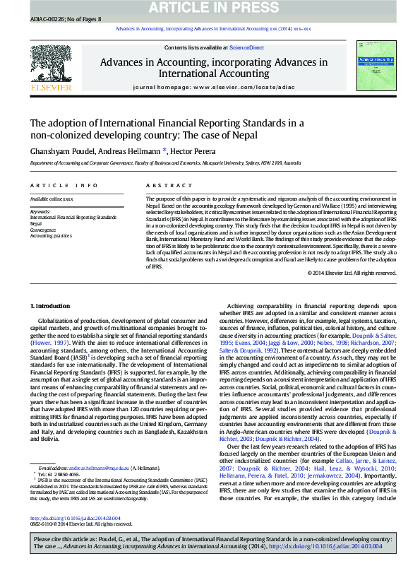 (PDF) The adoption of International Financial Reporting Standards in a ...
