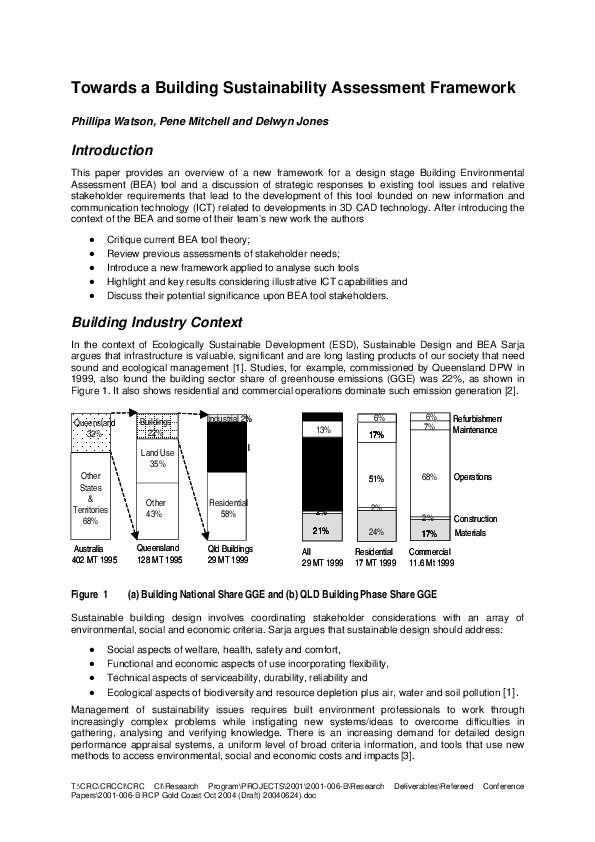 (PDF) Towards a building sustainability assessment framework