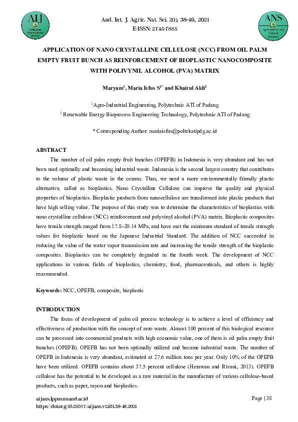 (PDF) Application of Nano Crystalline Cellulose (NCC) From Oil Palm ...