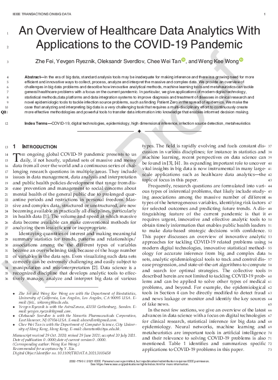 (PDF) An overview of healthcare data analytics with applications to the ...