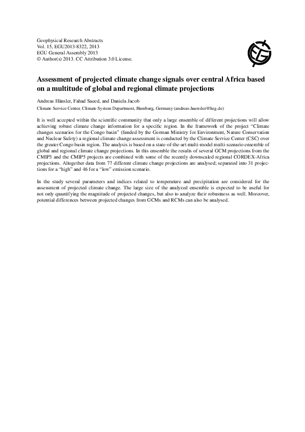 (PDF) Assessment of projected climate change signals over central ...