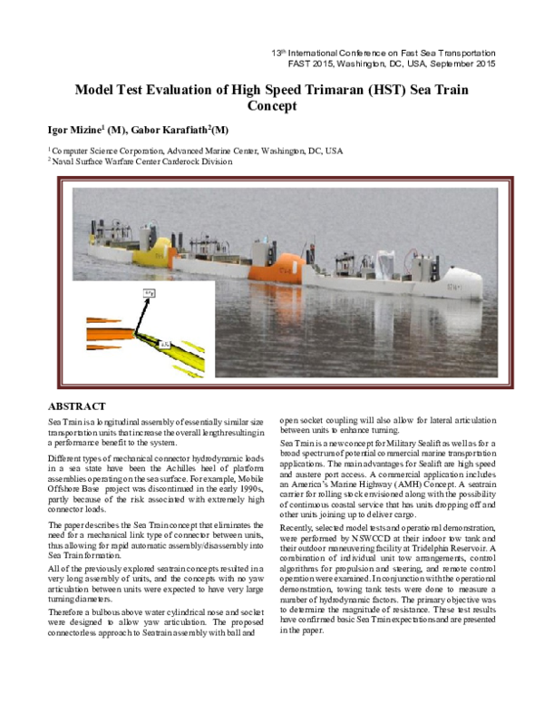 (PDF) Model Test Evaluation of High Speed Trimaran (HST) Sea Train Concept