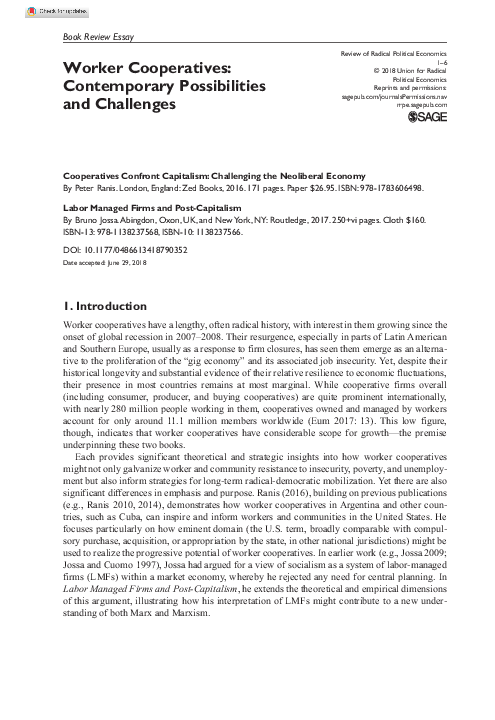 First page of “Worker Cooperatives: Contemporary Possibilities and Challenges”