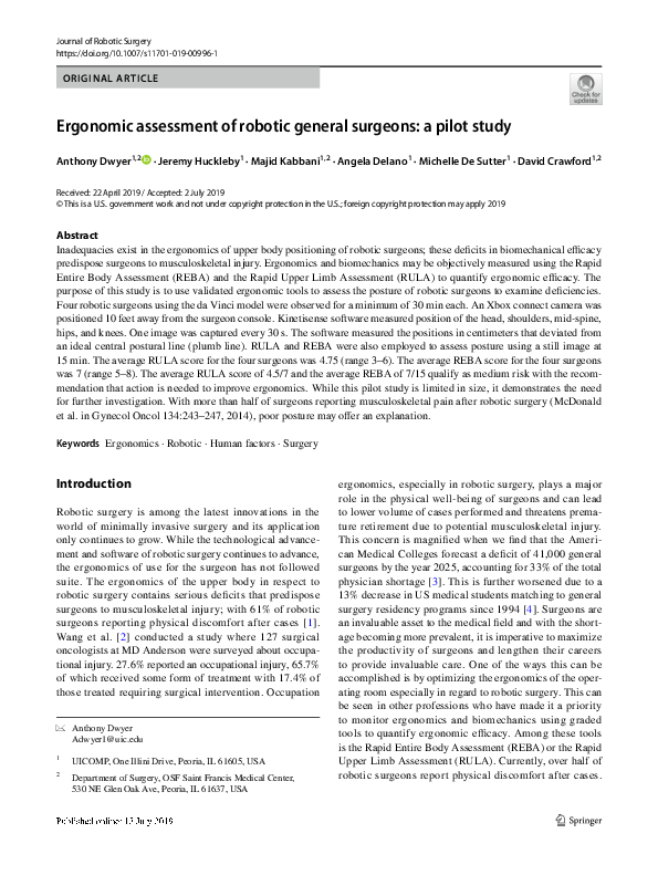 (PDF) Ergonomic assessment of robotic general surgeons: a pilot study