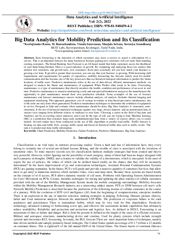 (PDF) Big Data Analytics for Mobility Prediction and Its Classification