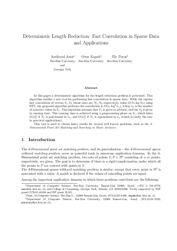Pdf Deterministic Length Reduction Fast Convolution In Sparse Data