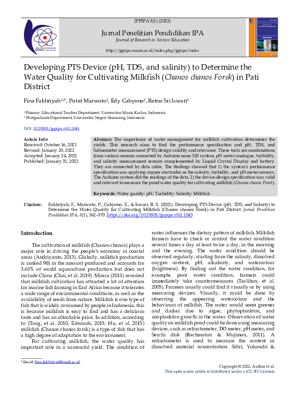 (PDF) Developing PTS Device (pH, TDS, and Salinity) to Determine the ...