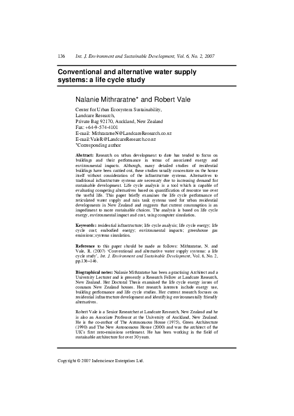 (PDF) Conventional and alternative water supply systems: a life cycle study