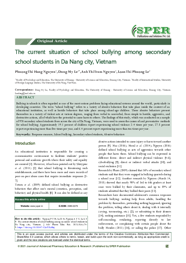 (PDF) The current situation of school bullying among secondary school ...