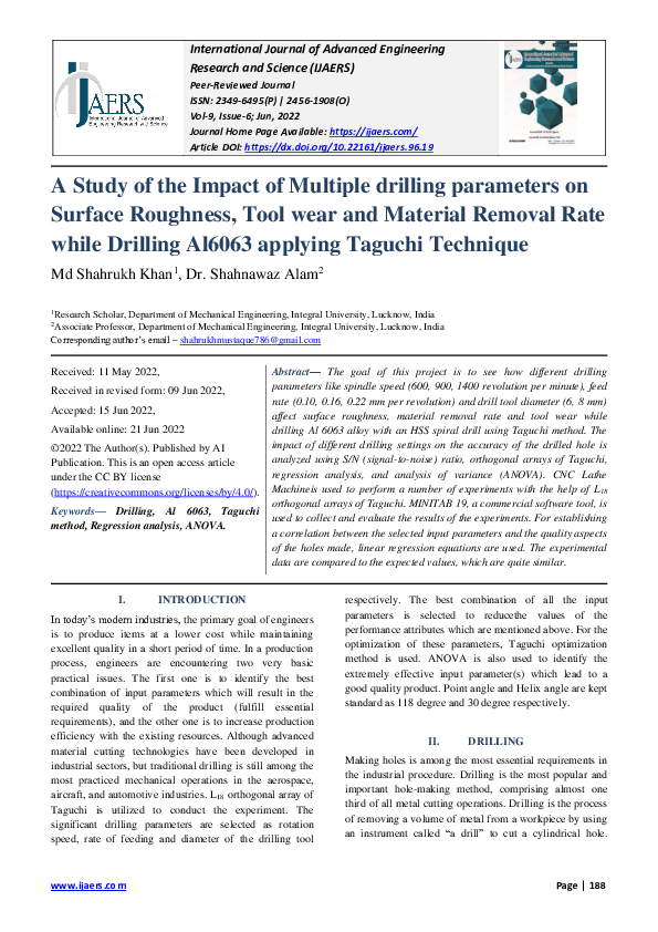(PDF) A Study of the Impact of Multiple drilling parameters on Surface ...