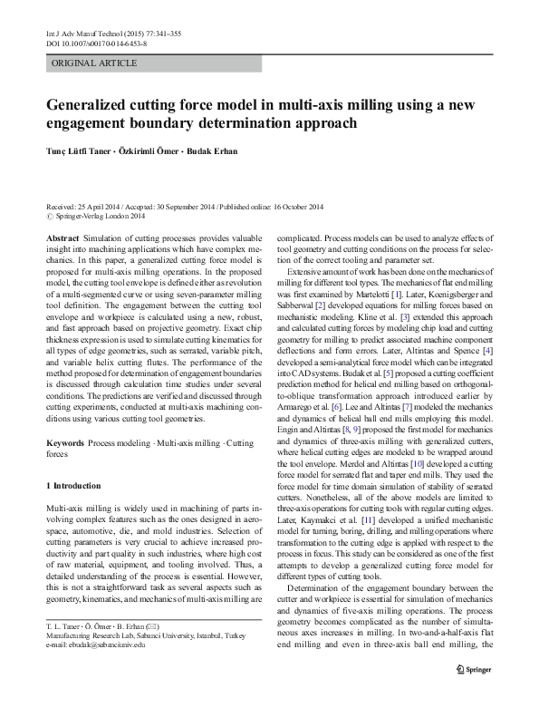 (PDF) Generalized cutting force model in multi-axis milling using a new ...