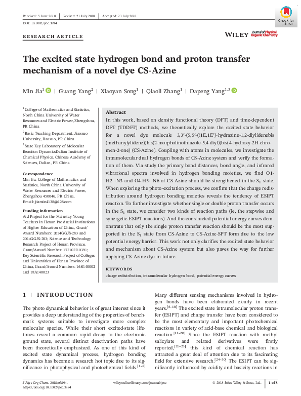 (PDF) The excited state hydrogen bond and proton transfer mechanism of ...