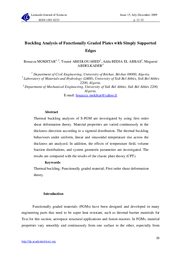 (PDF) Buckling Analysis of Functionally Graded Plates Under Mechanical ...