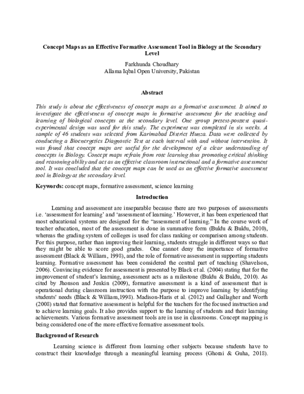 (DOC) Concept Maps as an Effective Formative Assessment Tool in Biology ...