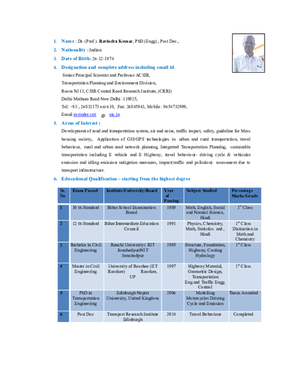 PDF) Senior Principal Scientist and Professor ACSIR 