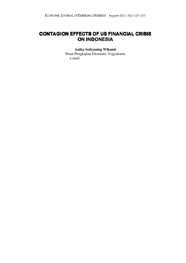 (PDF) Contagion Effects of Us Financial Crisis on Indonesia