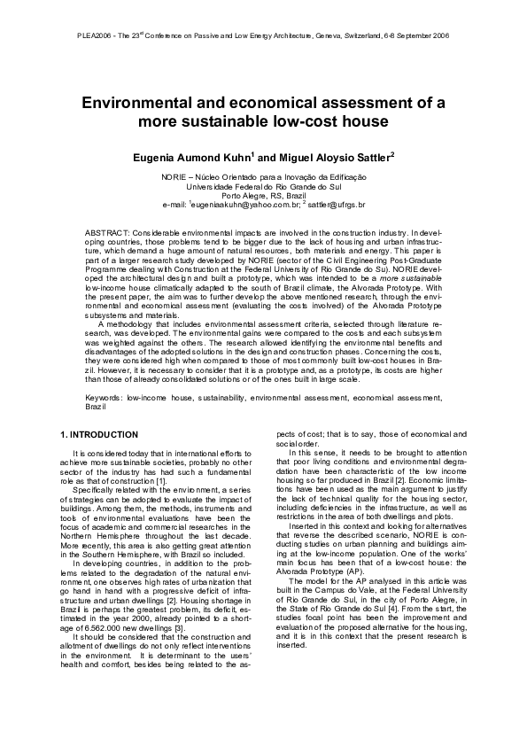 (PDF) Environmental and economical assessment of a more sustainable low ...