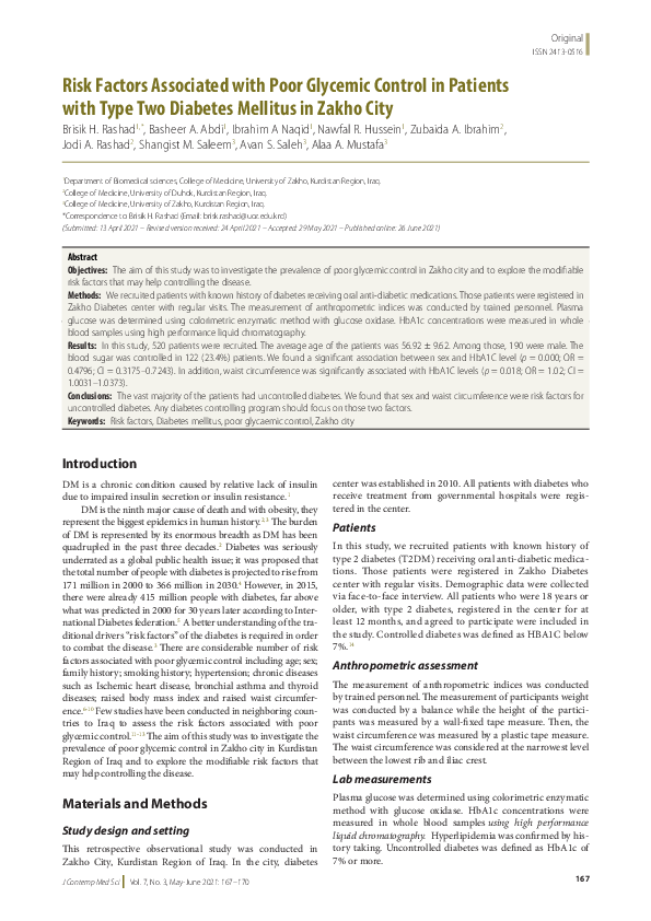(PDF) Risk factors associated with poor glycemic control in patients ...