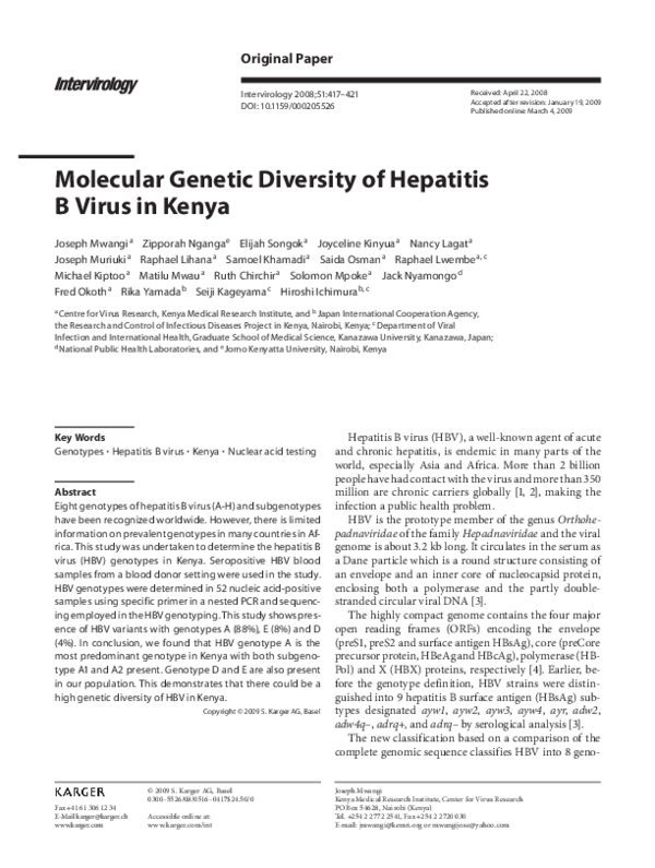 (PDF) Molecular Genetic Diversity of Hepatitis B Virus in Kenya