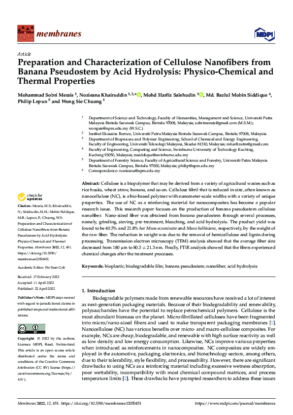 (PDF) Preparation and Characterization of Cellulose Nanofibers from ...