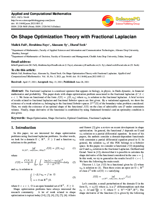 (PDF) On Shape Optimization Theory with Fractional Laplacian