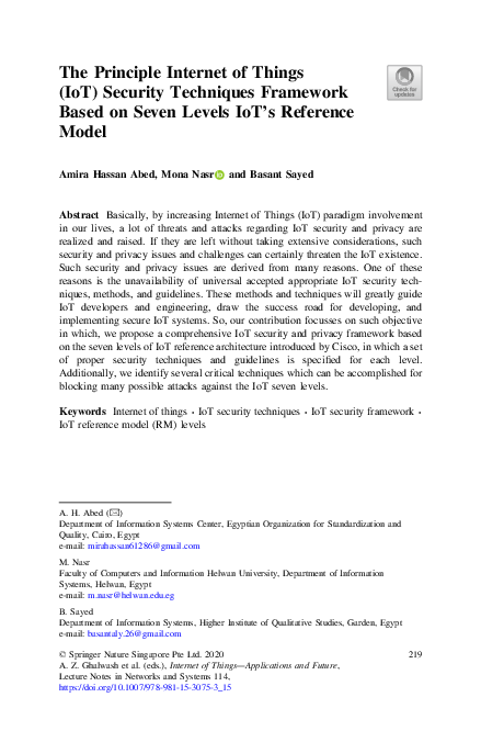 (PDF) The Principle Internet of Things (IoT) Security Techniques ...