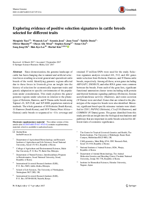(PDF) Exploring evidence of positive selection signatures in cattle ...