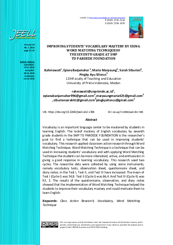 (PDF) Improving Students’ Vocabulary Mastery by Using Word Matching ...