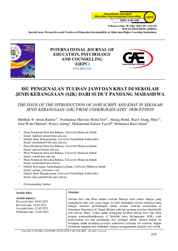 (PDF) The Issue of the Introduction of Jawi Script and Khat in Sekolah ...