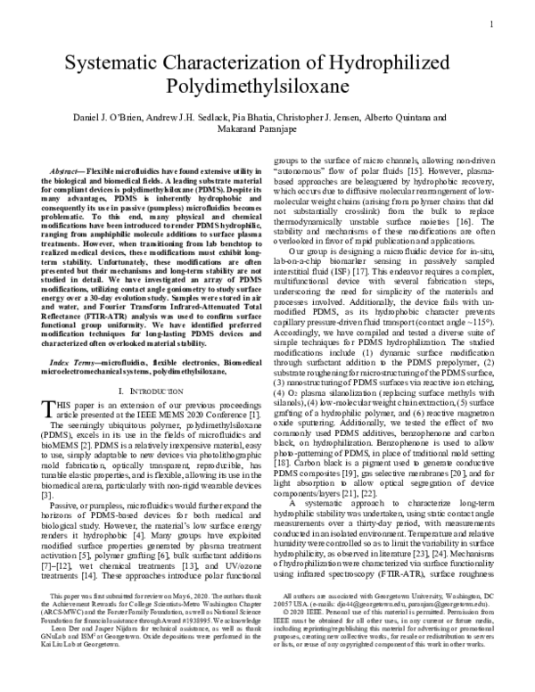 (PDF) Systematic Characterization of Hydrophilized Polydimethylsiloxane