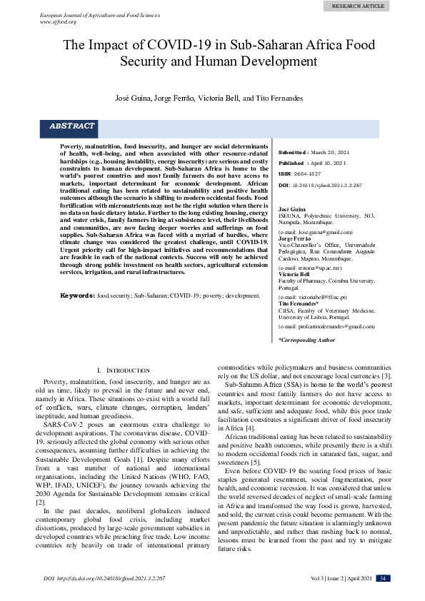 (PDF) The Impact of COVID-19 in Sub-Saharan Africa Food Security and ...