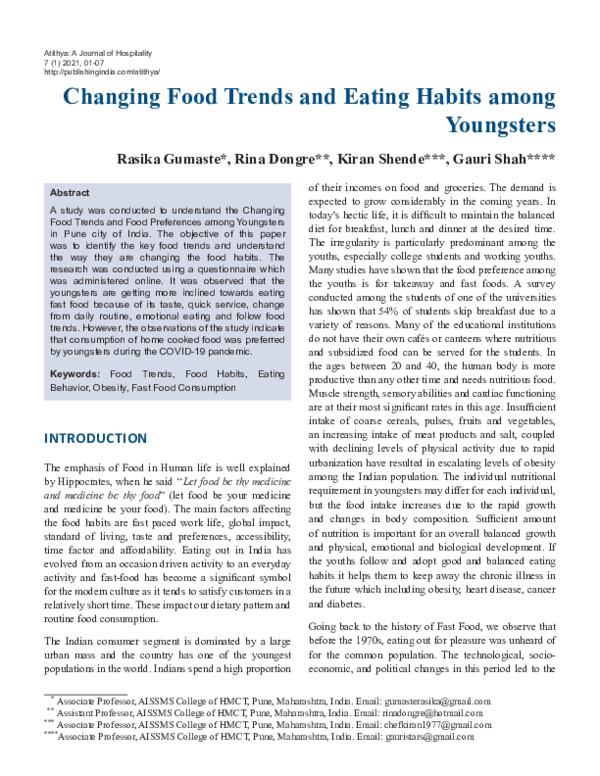(PDF) Changing Food Trends and Eating Habits among Youngsters