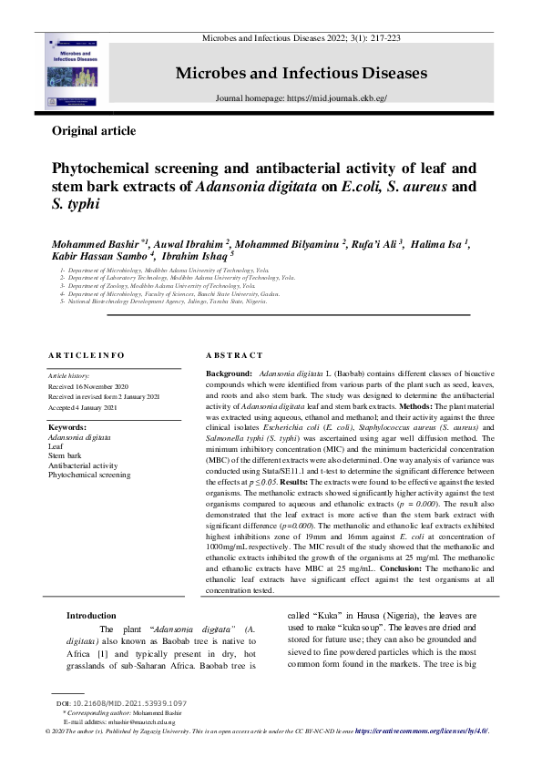 (PDF) PHYTOCHEMICAL SCREENING AND ANTIBACTERIAL ACTIVITY OF LEAF AND ...