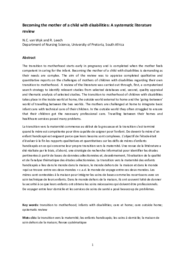 (PDF) Becoming the mother of a child with disabilities: a systematic ...